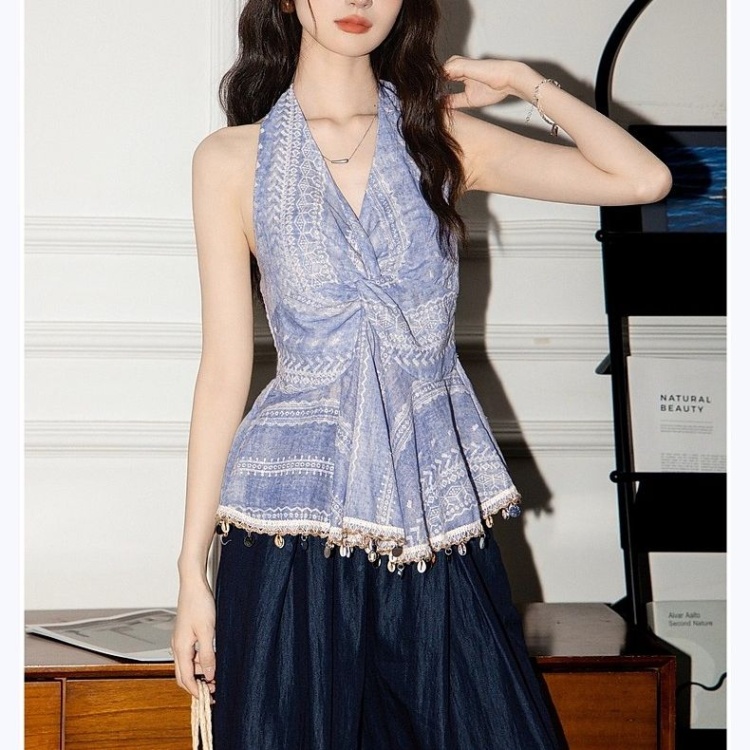 Sling halter sleeveless tops V-neck vacation vest for women