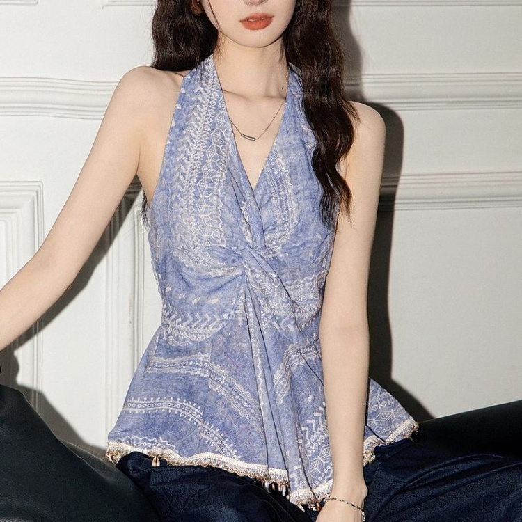 Sling halter sleeveless tops V-neck vacation vest for women