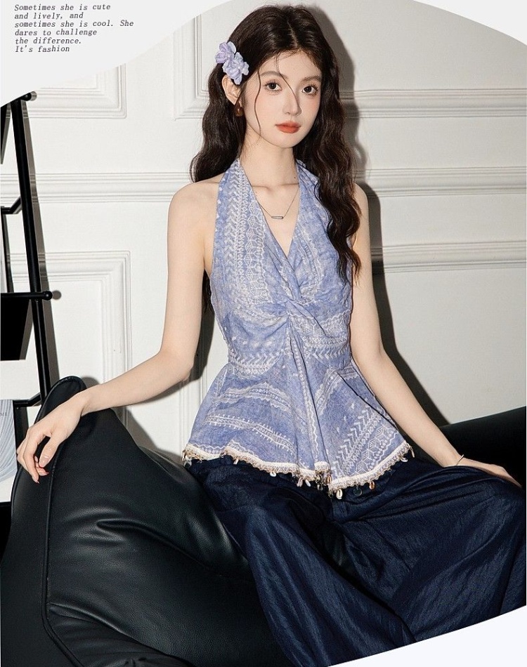 Sling halter sleeveless tops V-neck vacation vest for women