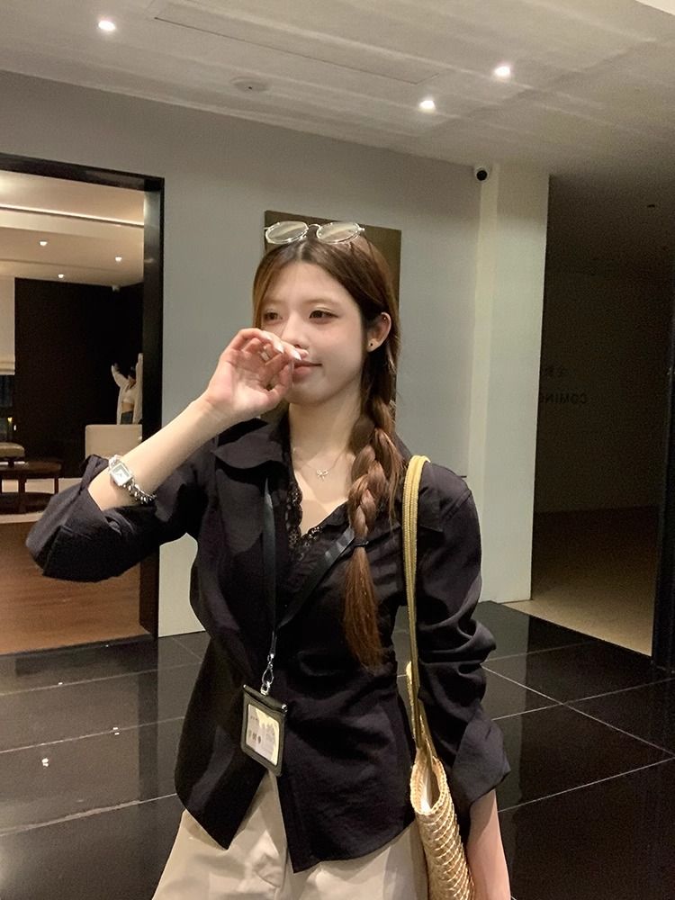 Pinched waist retro shirt all-match tops