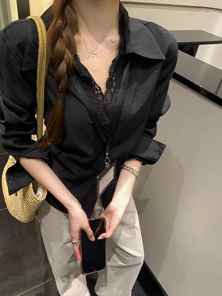 Pinched waist retro shirt all-match tops