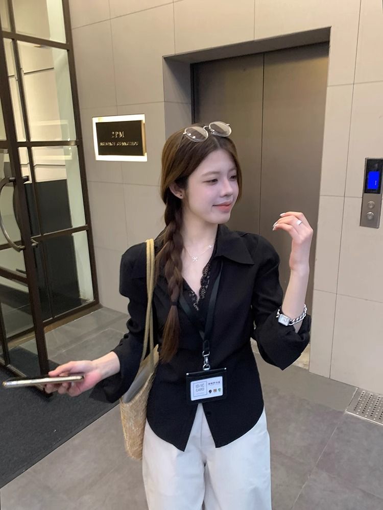 Pinched waist retro shirt all-match tops