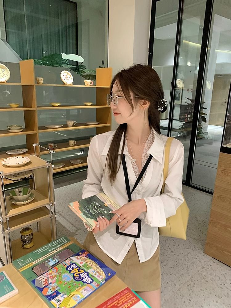 Pinched waist retro shirt all-match tops