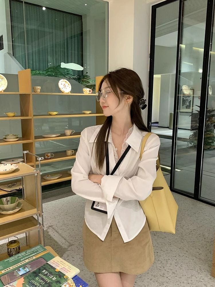 Pinched waist retro shirt all-match tops