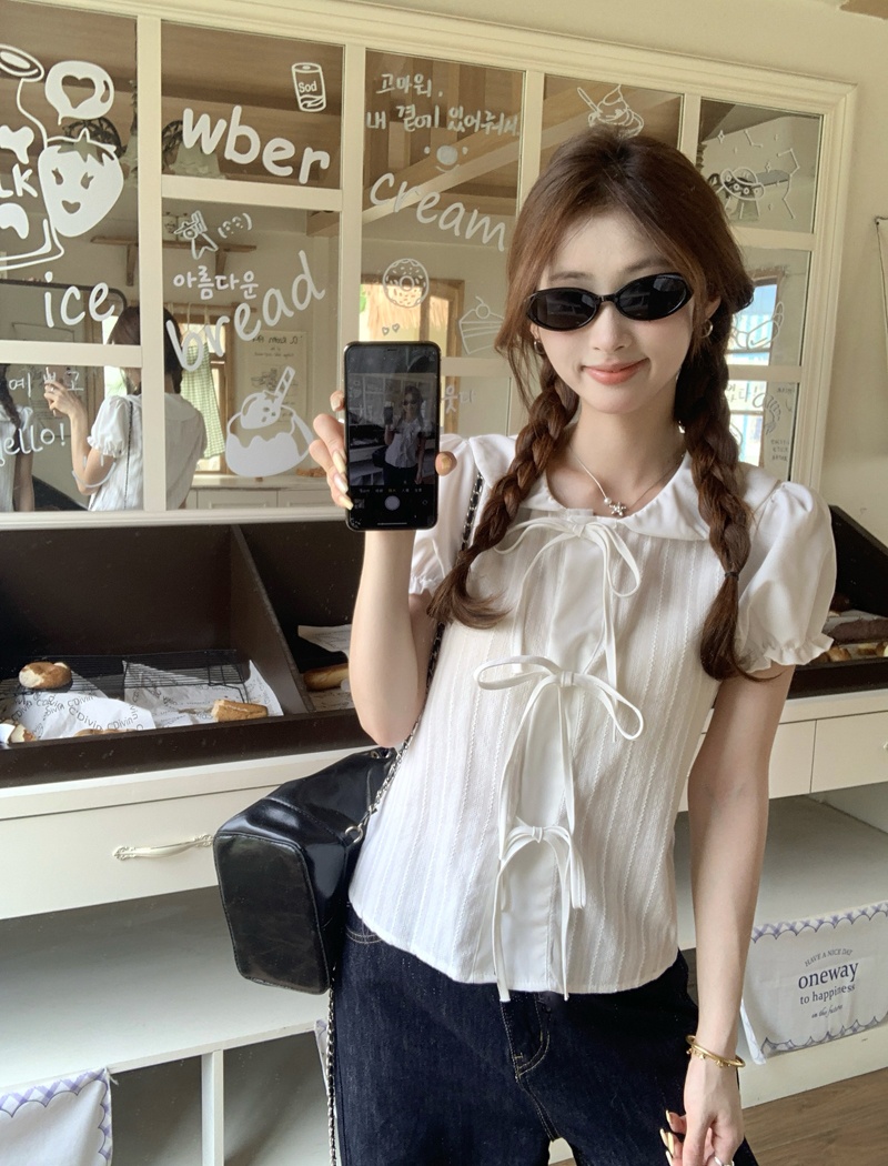 Frenum unique shirt doll collar short small shirt for women