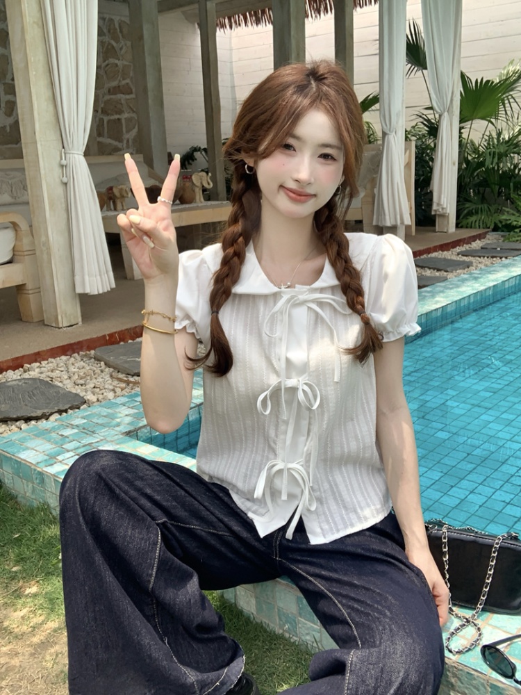 Frenum unique shirt doll collar short small shirt for women