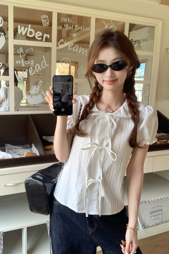 Frenum unique shirt doll collar short small shirt for women