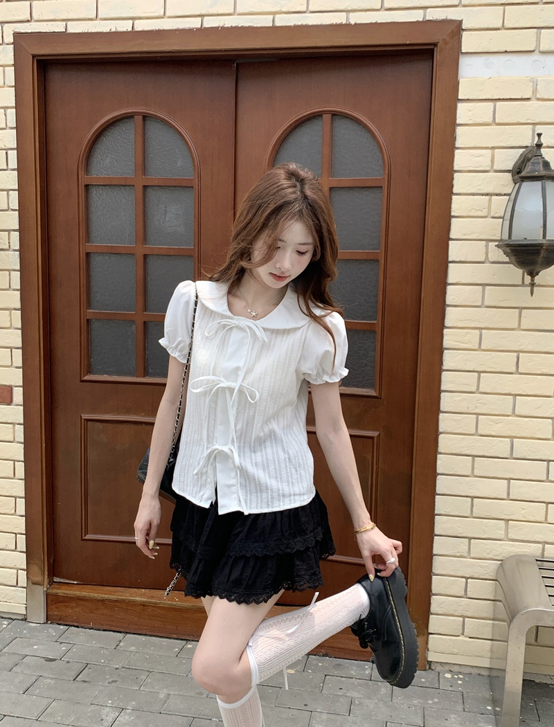 Frenum unique shirt doll collar short small shirt for women
