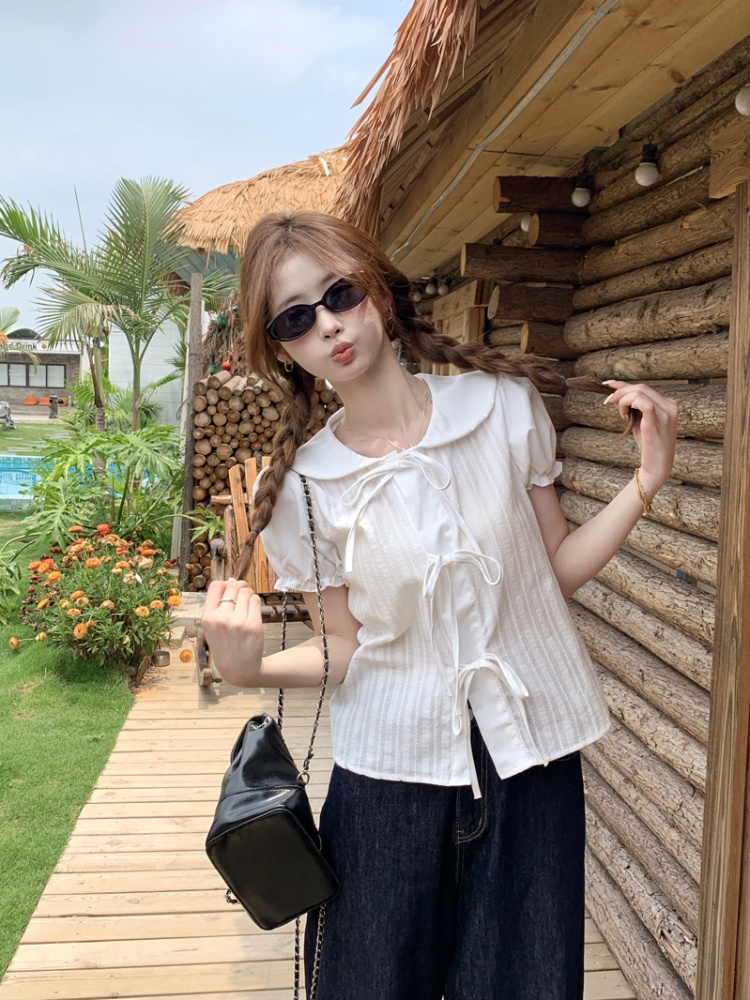 Frenum unique shirt doll collar short small shirt for women