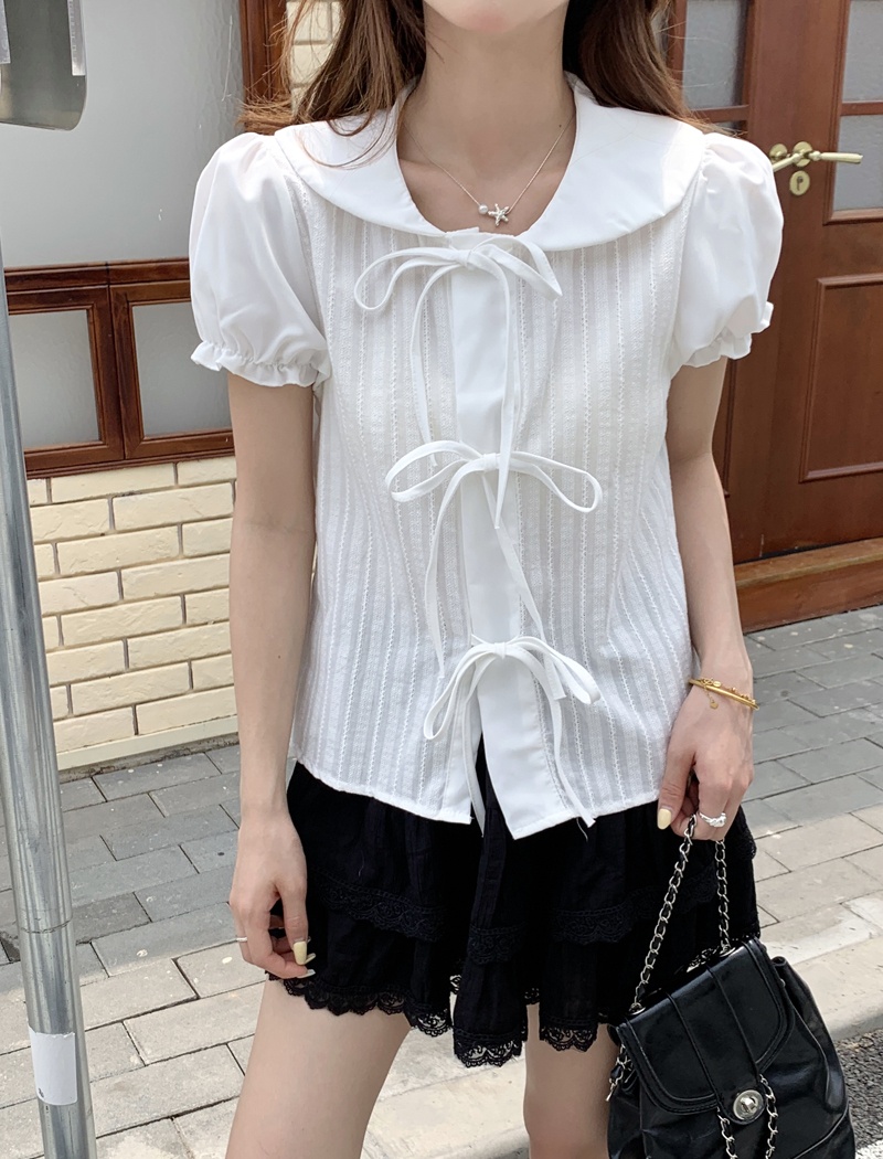 Frenum unique shirt doll collar short small shirt for women