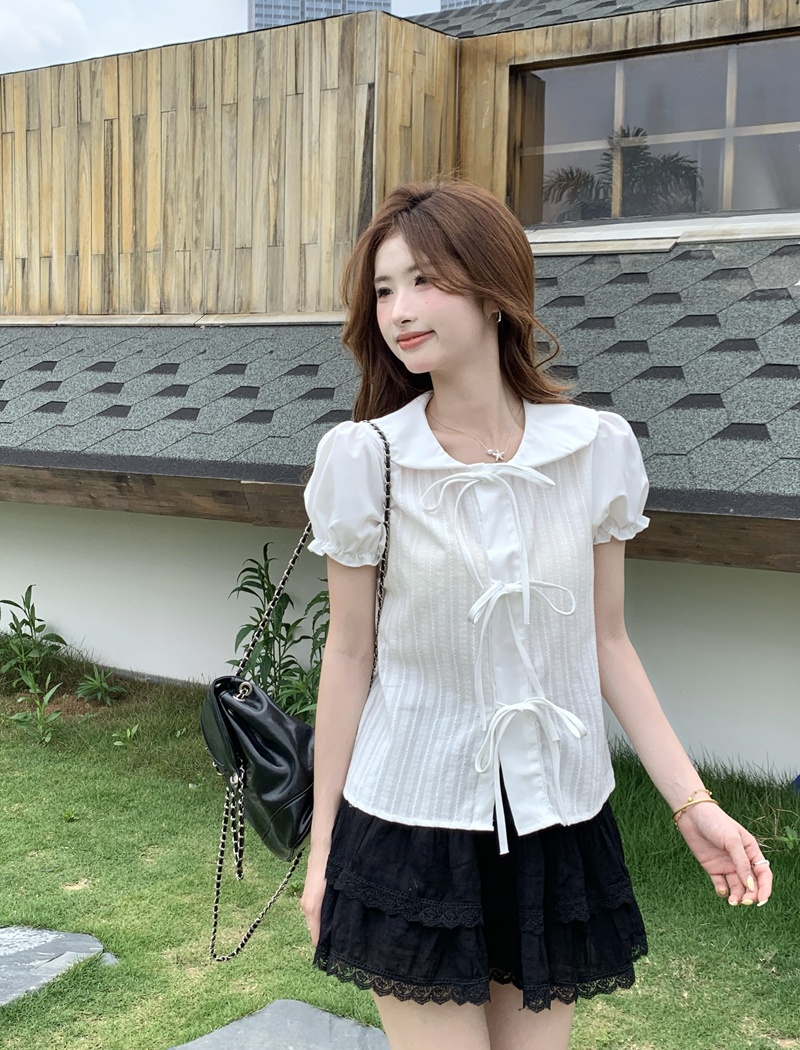 Frenum unique shirt doll collar short small shirt for women
