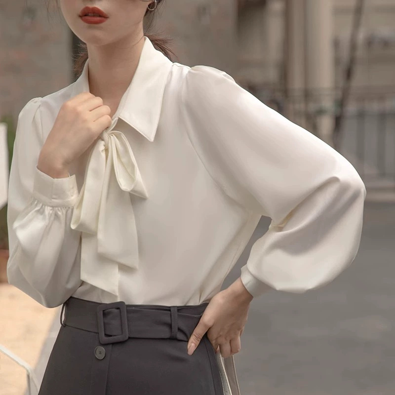 Bow white tops frenum profession shirt for women