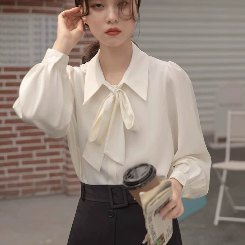 Bow white tops frenum profession shirt for women