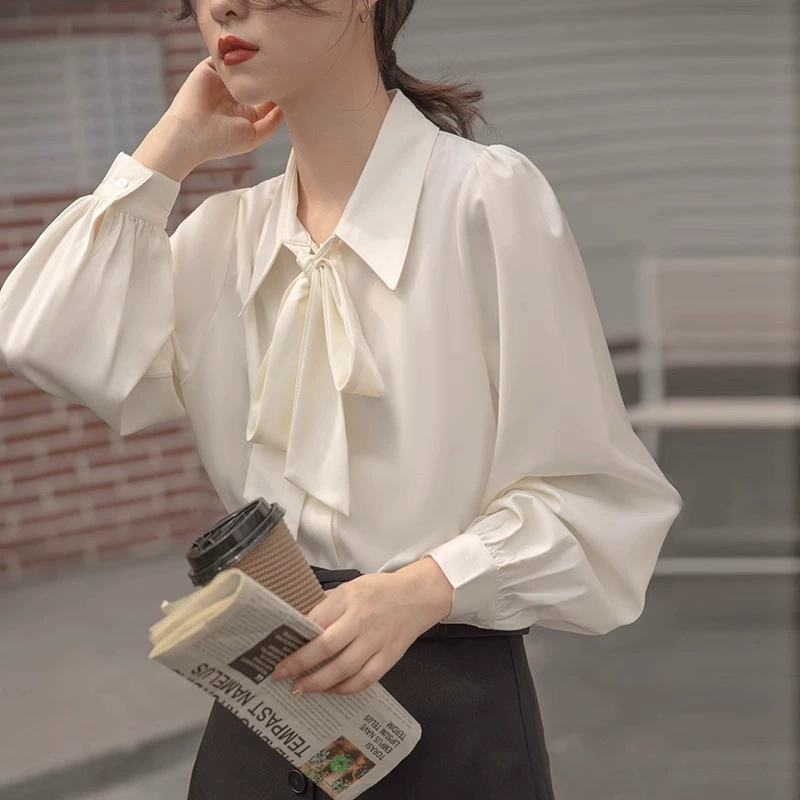 Bow white tops frenum profession shirt for women