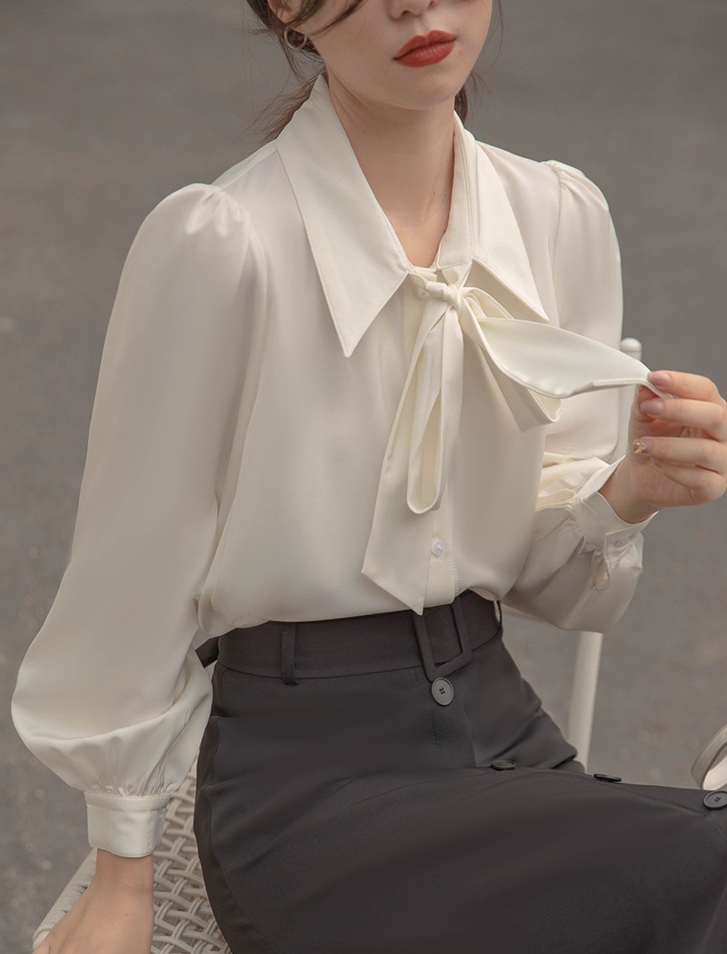 Bow white tops frenum profession shirt for women