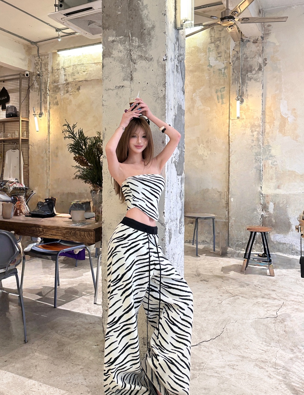 Wrapped chest tops long pants 2pcs set for women