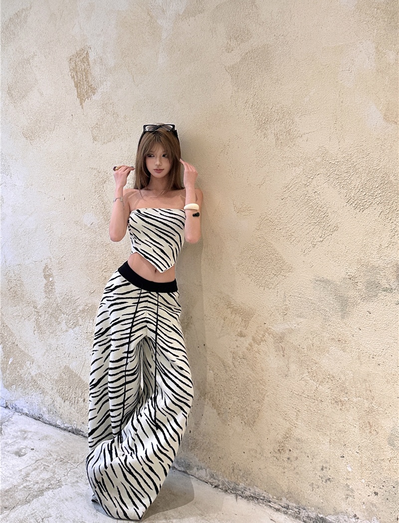 Wrapped chest tops long pants 2pcs set for women