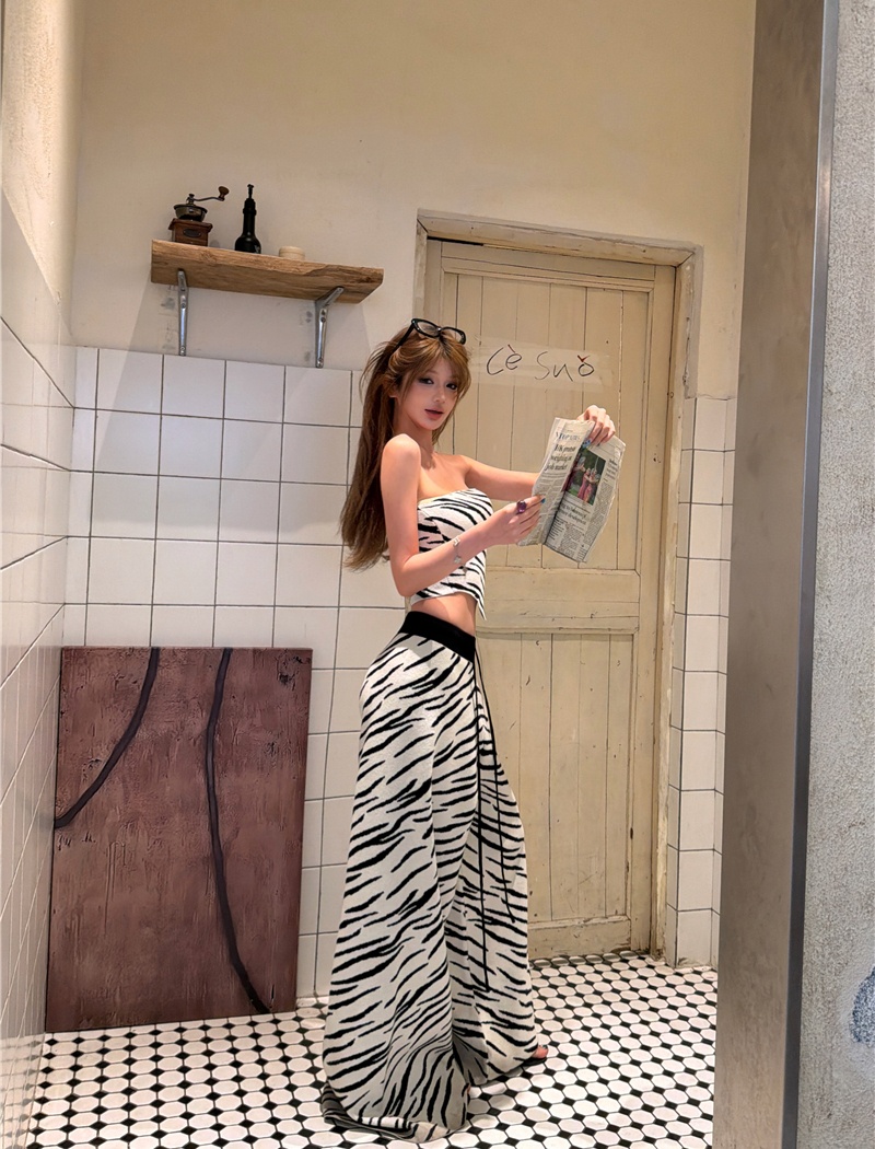 Wrapped chest tops long pants 2pcs set for women