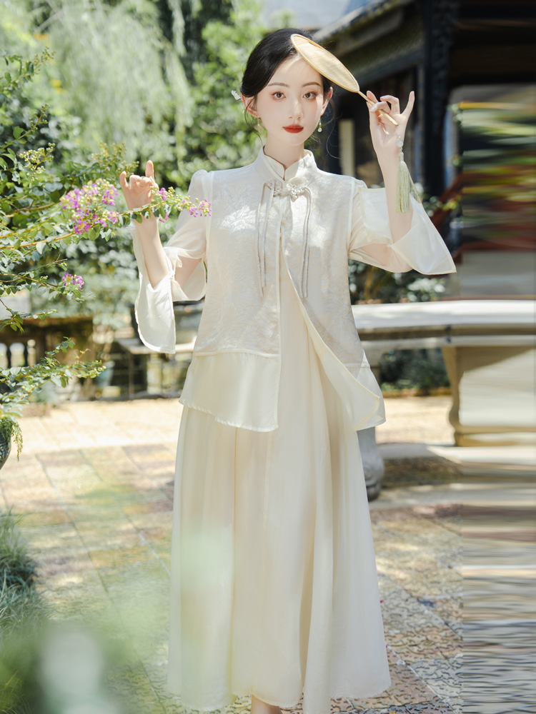 Temperament waistcoat dress 2pcs set for women