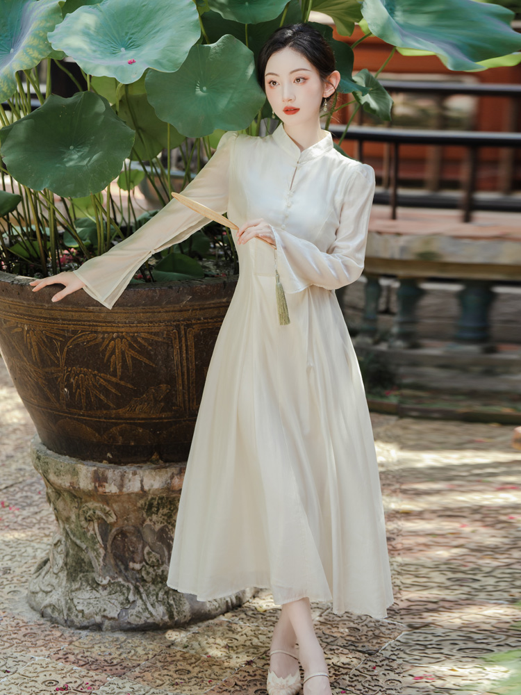 Chinese style temperament pinched waist dress