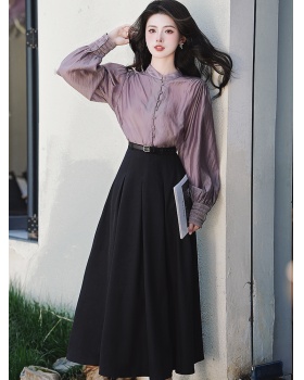Long sleeve spring dress purple tops a set for women