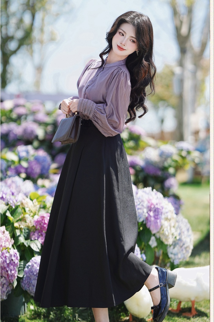 Long sleeve spring dress purple tops a set for women