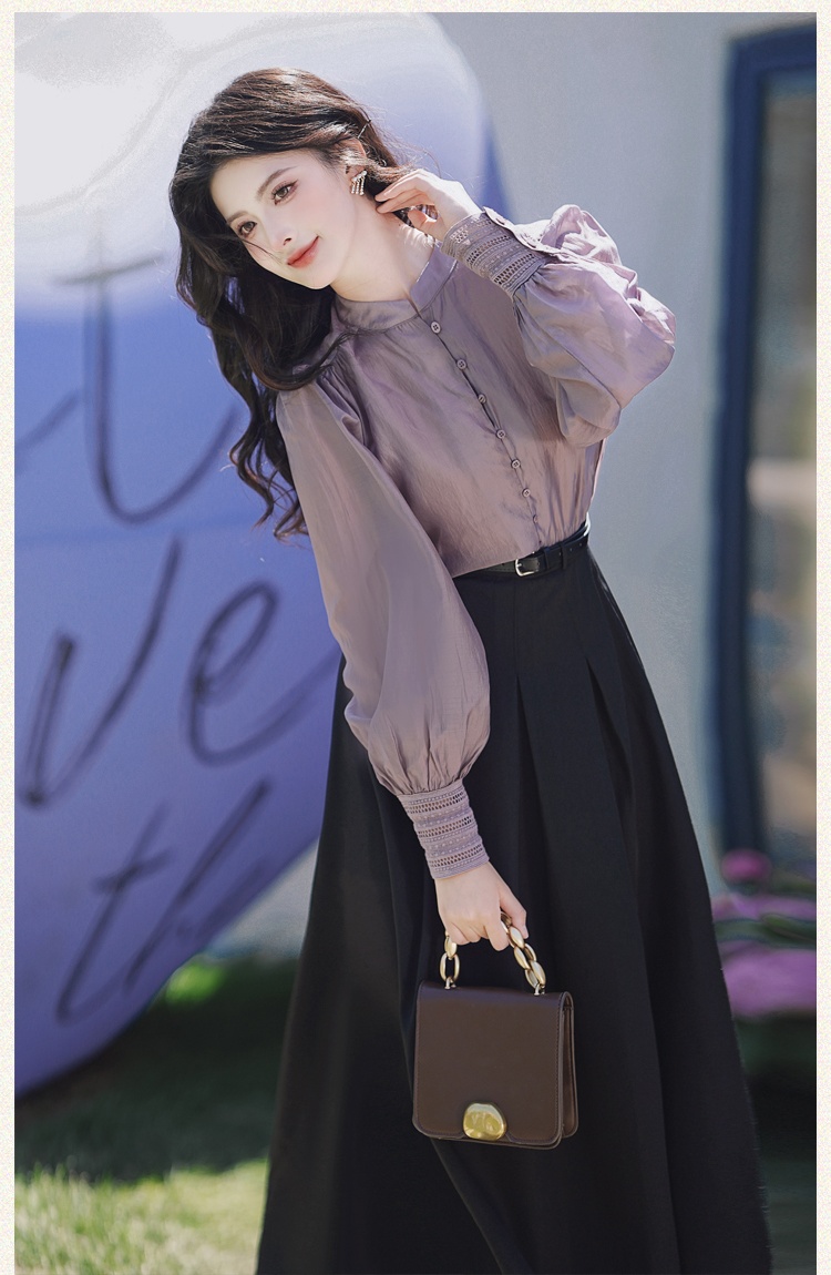 Long sleeve spring dress purple tops a set for women