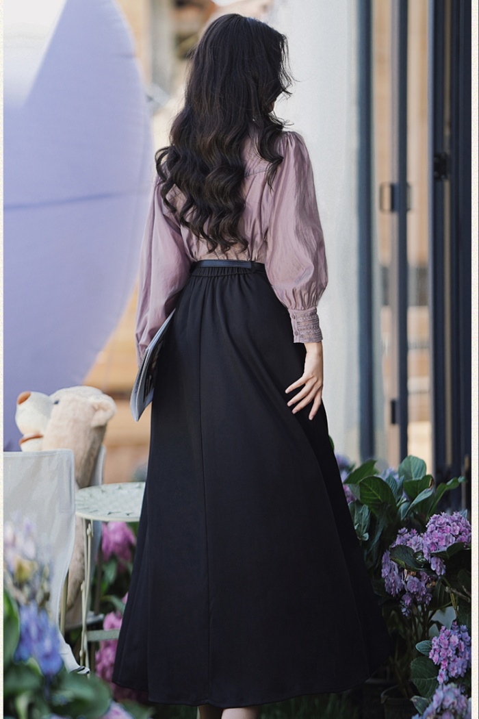 Long sleeve spring dress purple tops a set for women