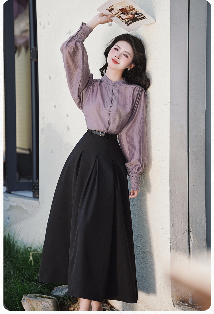 Long sleeve spring dress purple tops a set for women