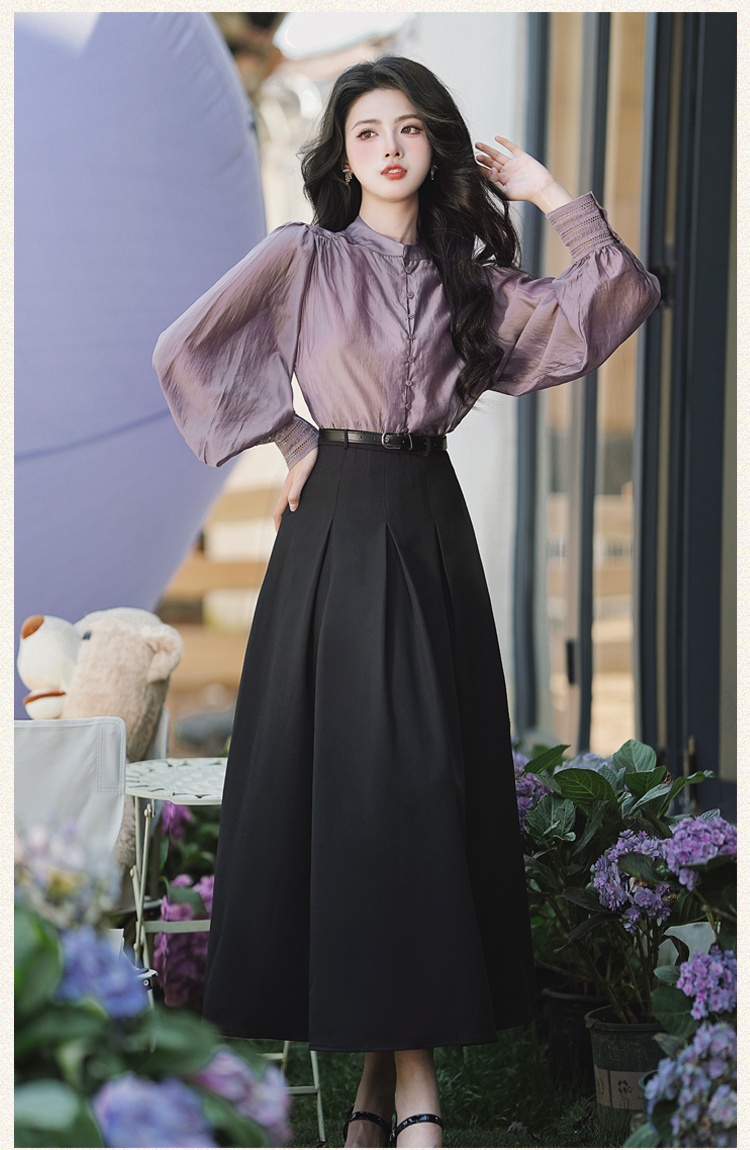 Long sleeve spring dress purple tops a set for women