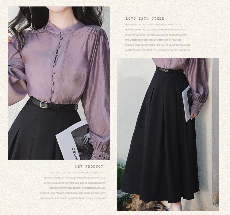 Long sleeve spring dress purple tops a set for women