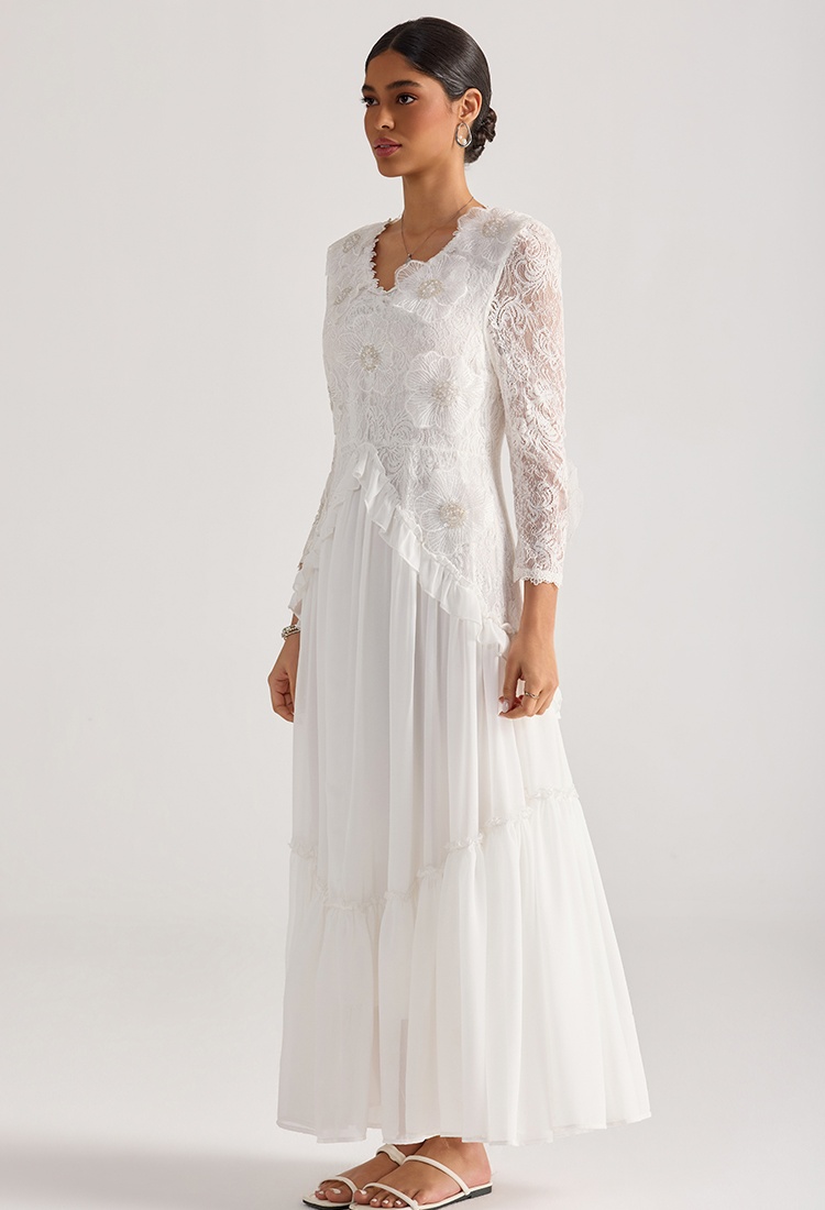Beading France style long dress stereoscopic lace dress
