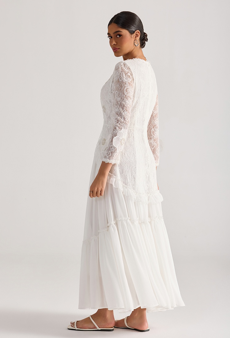 Beading France style long dress stereoscopic lace dress