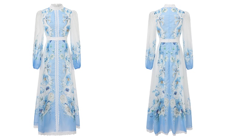 Cstand collar long splice lace spring dress