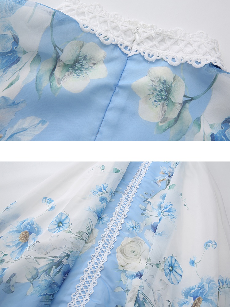 Cstand collar long splice lace spring dress