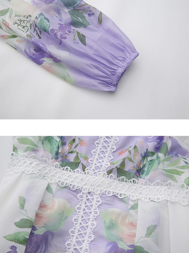 Cstand collar long splice lace spring dress