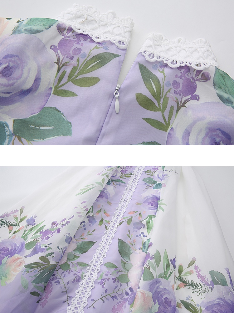 Cstand collar long splice lace spring dress