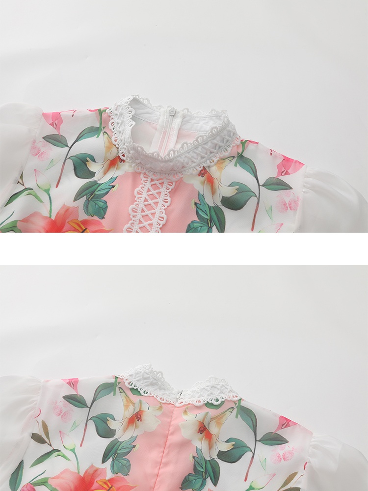 Cstand collar long splice lace spring dress