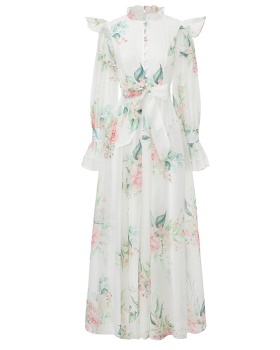 Trumpet sleeves flowers lotus leaf edges dress