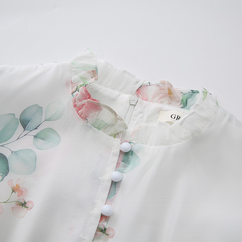 Trumpet sleeves flowers lotus leaf edges dress