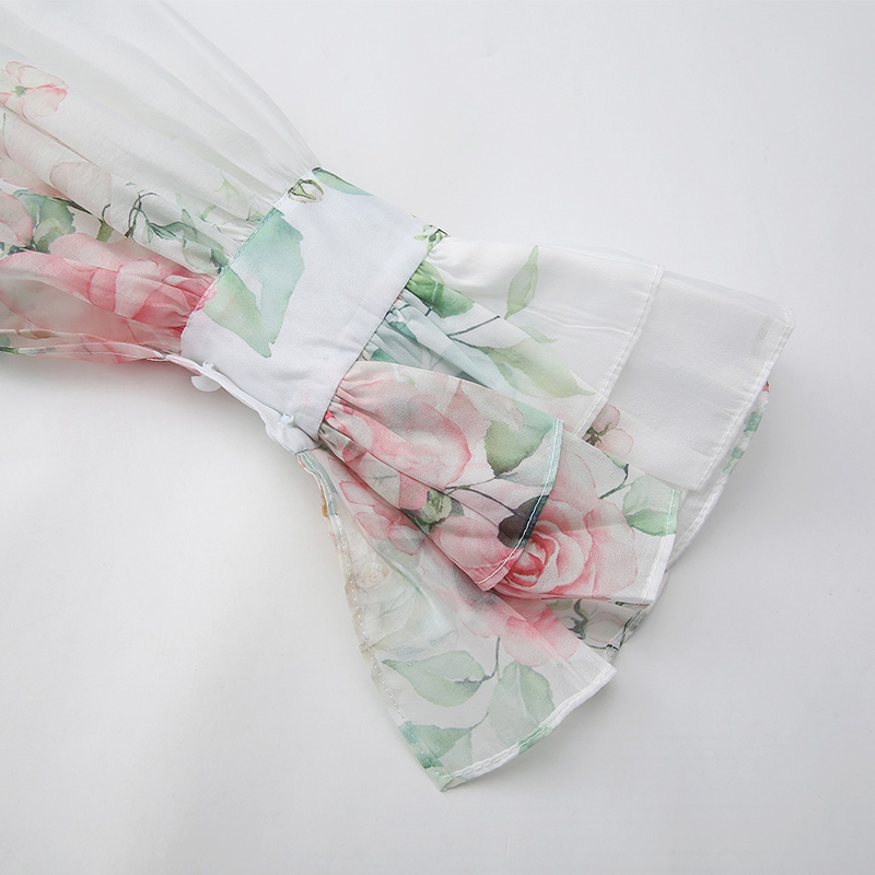 Trumpet sleeves flowers lotus leaf edges dress