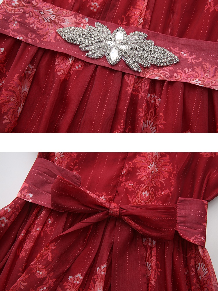 Trumpet sleeves printing spring and summer dress