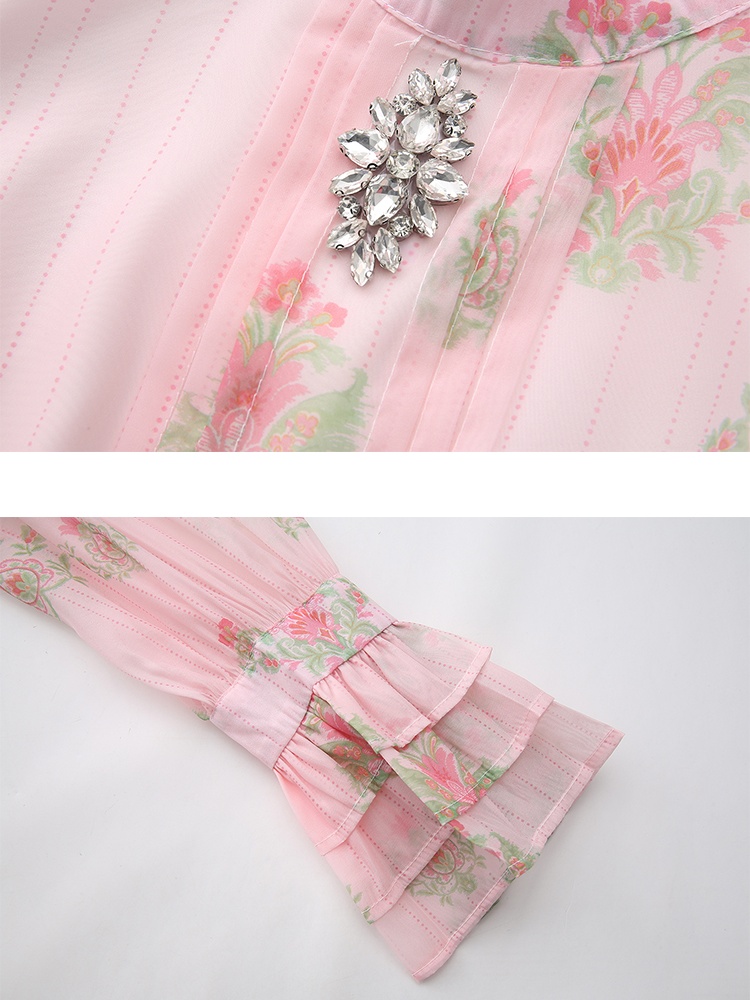 Trumpet sleeves printing spring and summer dress