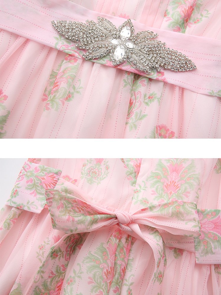 Trumpet sleeves printing spring and summer dress