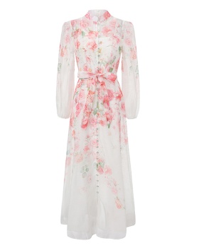 Printing flowers spring and summer vacation long dress