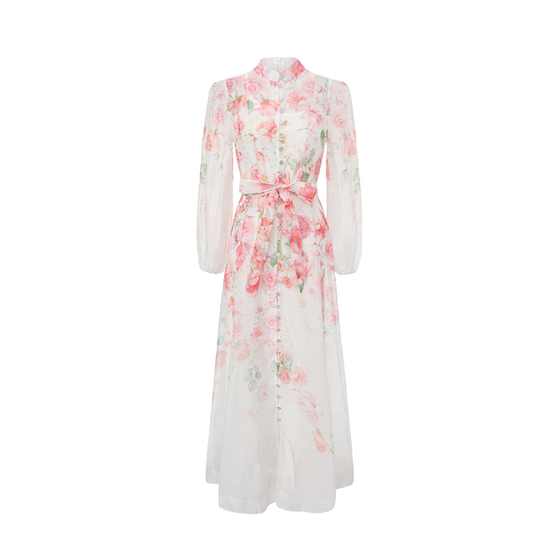 Printing flowers spring and summer vacation long dress