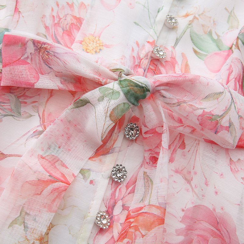 Printing flowers spring and summer vacation long dress