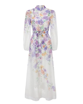 Flowers spring and summer long vacation printing dress