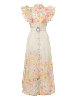 Vacation printing long spring and summer flowers dress