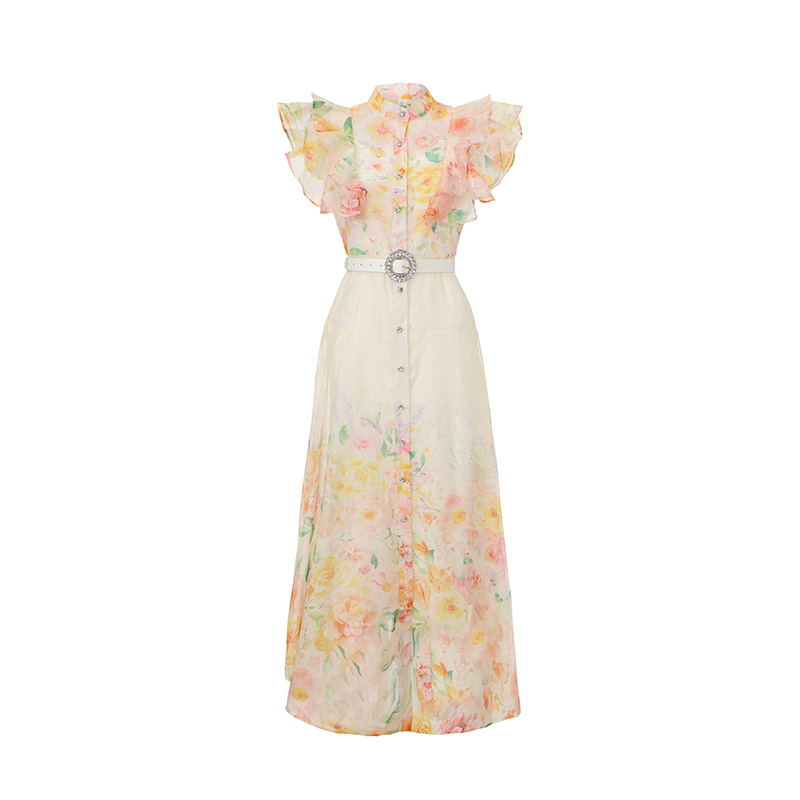 Vacation printing long spring and summer flowers dress